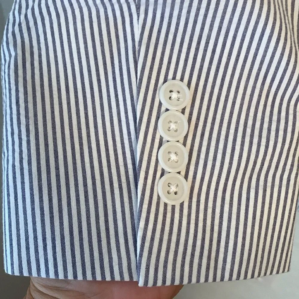 Jos.A Bank Cotton Blue White Striped Men's Blazer Pockets Two Button Size 48R